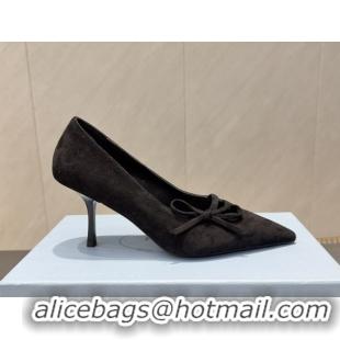 Classic Hot Prada Suede Heel Pumps 7.5cm with Bow Black PR120603 1206017 2026
