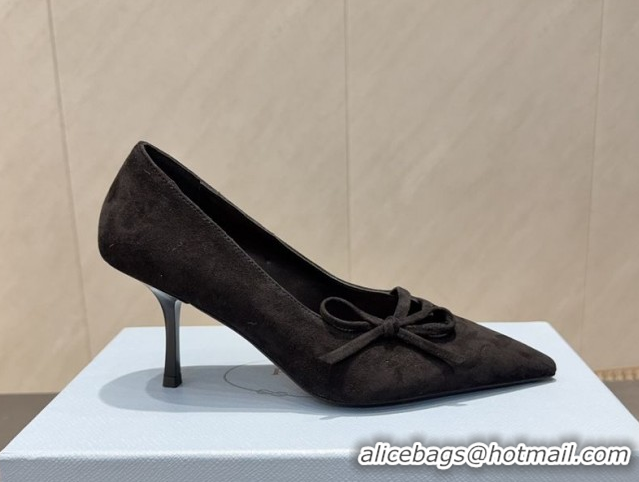 Classic Hot Prada Suede Heel Pumps 7.5cm with Bow Black PR120603 1206017 2026