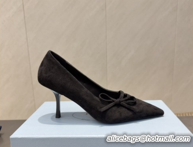 Classic Hot Prada Suede Heel Pumps 7.5cm with Bow Black PR120603 1206017 2026