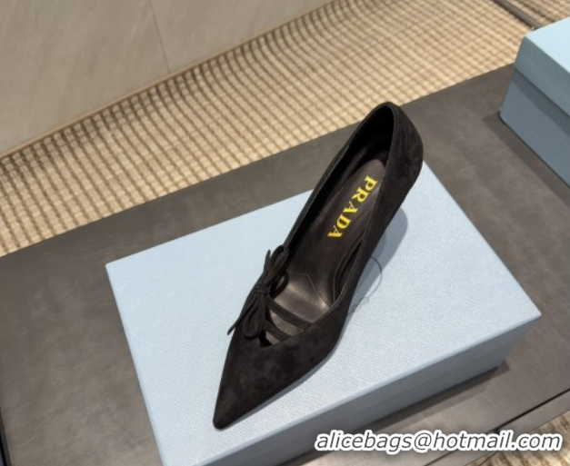 Classic Hot Prada Suede Heel Pumps 7.5cm with Bow Black PR120603 1206017 2026