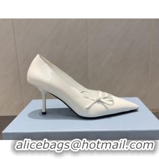 Good Quality Prada Patent Leather Heel Pumps 7.5cm with Bow White PR120603 1206018 2026