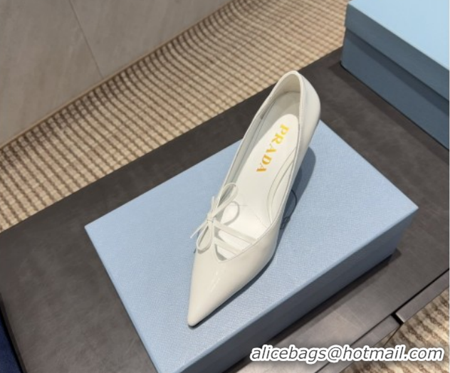 Good Quality Prada Patent Leather Heel Pumps 7.5cm with Bow White PR120603 1206018 2026