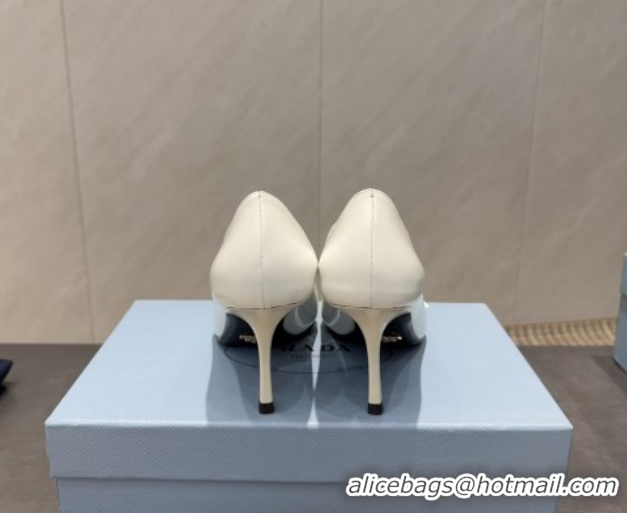 Good Quality Prada Patent Leather Heel Pumps 7.5cm with Bow White PR120603 1206018 2026