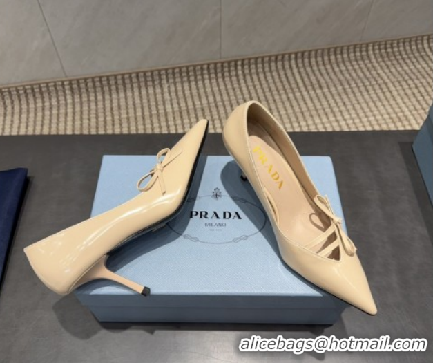 Unique Style Prada Patent Leather Heel Pumps 7.5cm with Bow Beige PR120603 1206019 2026