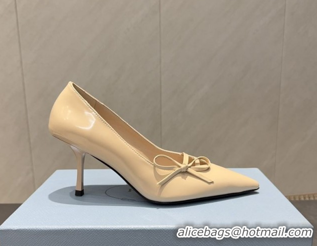 Unique Style Prada Patent Leather Heel Pumps 7.5cm with Bow Beige PR120603 1206019 2026