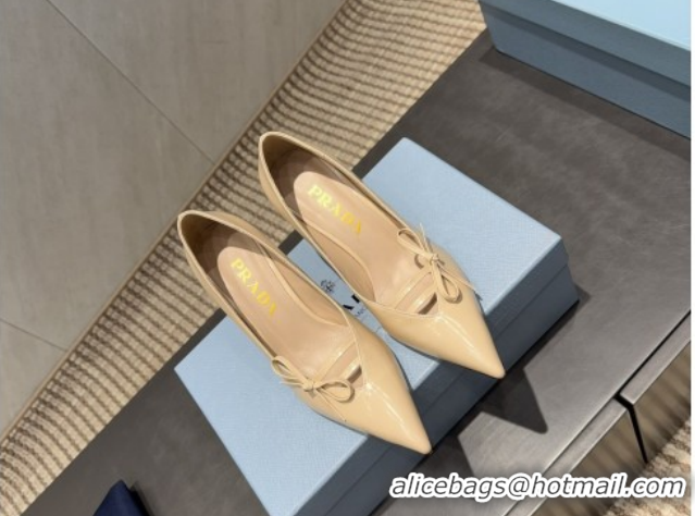 Unique Style Prada Patent Leather Heel Pumps 7.5cm with Bow Beige PR120603 1206019 2026