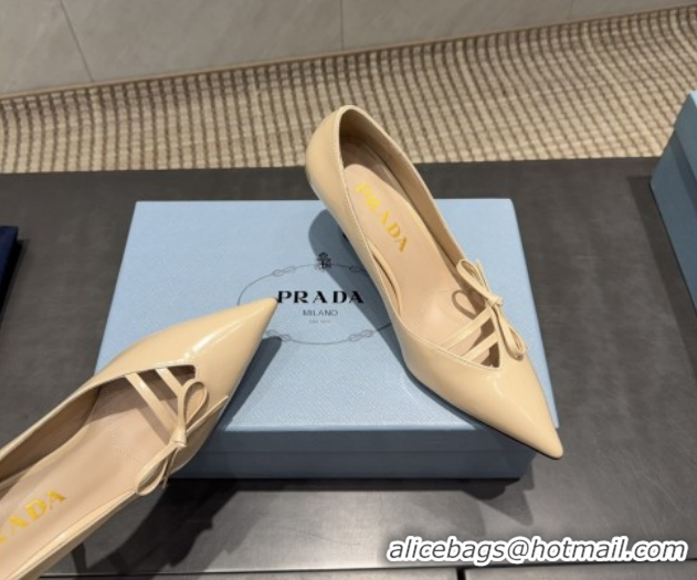Unique Style Prada Patent Leather Heel Pumps 7.5cm with Bow Beige PR120603 1206019 2026