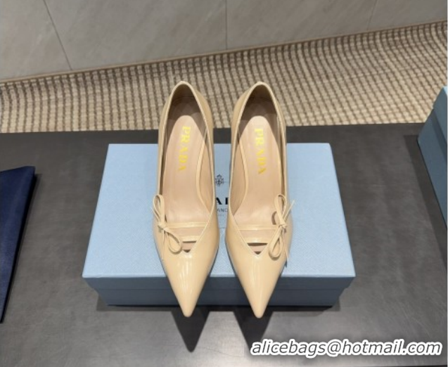 Unique Style Prada Patent Leather Heel Pumps 7.5cm with Bow Beige PR120603 1206019 2026