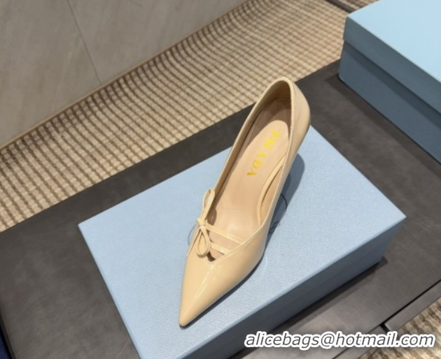 Unique Style Prada Patent Leather Heel Pumps 7.5cm with Bow Beige PR120603 1206019 2026