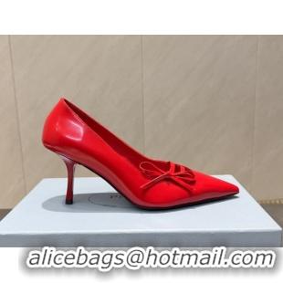 Luxurious Prada Patent Leather Heel Pumps 7.5cm with Bow Red PR120603 1206020 2026