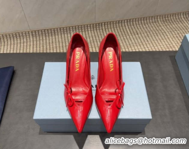 Luxurious Prada Patent Leather Heel Pumps 7.5cm with Bow Red PR120603 1206020 2026