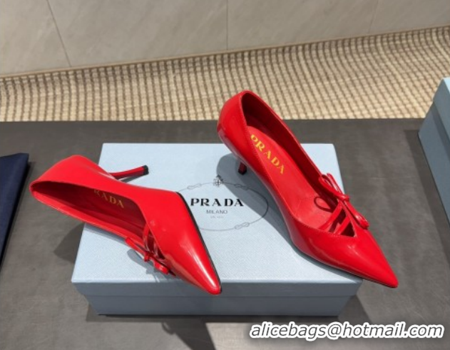 Luxurious Prada Patent Leather Heel Pumps 7.5cm with Bow Red PR120603 1206020 2026