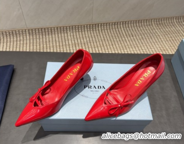 Luxurious Prada Patent Leather Heel Pumps 7.5cm with Bow Red PR120603 1206020 2026