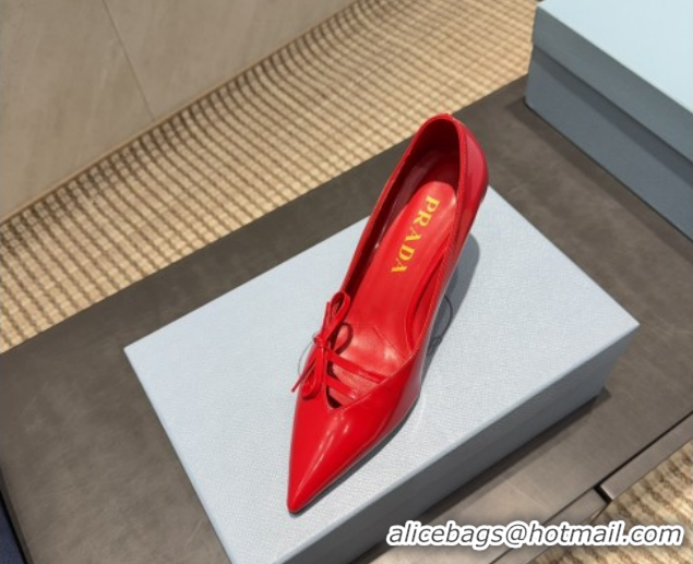 Luxurious Prada Patent Leather Heel Pumps 7.5cm with Bow Red PR120603 1206020 2026