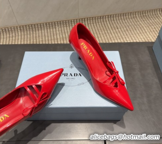 Luxurious Prada Patent Leather Heel Pumps 7.5cm with Bow Red PR120603 1206020 2026
