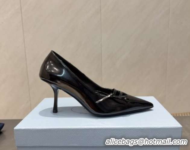 Low Price Prada Patent Leather Heel Pumps 7.5cm with Bow Black PR120603 1206021 2026