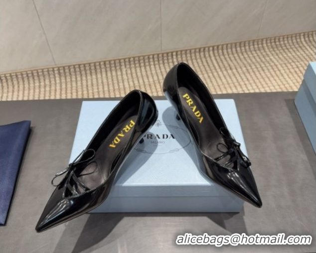 Low Price Prada Patent Leather Heel Pumps 7.5cm with Bow Black PR120603 1206021 2026