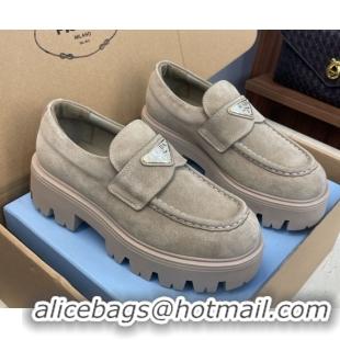 Sophisticated Prada Suede Platform Loafers 4.5cm Grey PR120604 1206022 2026