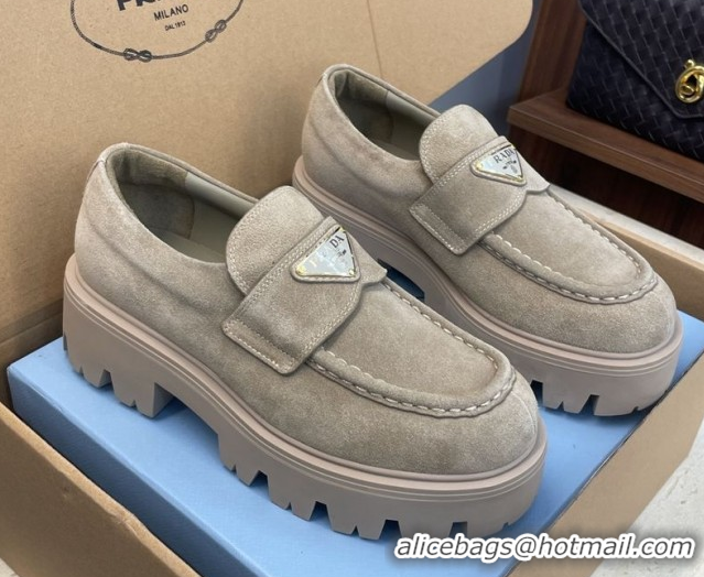 Sophisticated Prada Suede Platform Loafers 4.5cm Grey PR120604 1206022 2026