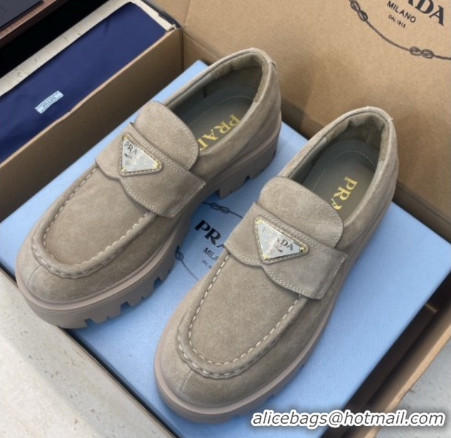Sophisticated Prada Suede Platform Loafers 4.5cm Grey PR120604 1206022 2026