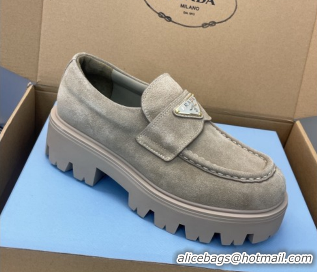 Sophisticated Prada Suede Platform Loafers 4.5cm Grey PR120604 1206022 2026