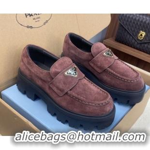 Buy Luxury Prada Suede Platform Loafers 4.5cm Dark Brown PR120604 1206024 2026