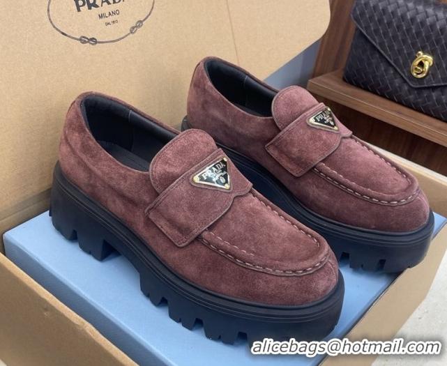 Buy Luxury Prada Suede Platform Loafers 4.5cm Dark Brown PR120604 1206024 2026