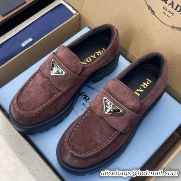 Buy Luxury Prada Suede Platform Loafers 4.5cm Dark Brown PR120604 1206024 2026