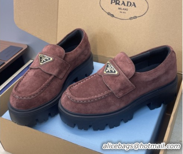 Buy Luxury Prada Suede Platform Loafers 4.5cm Dark Brown PR120604 1206024 2026