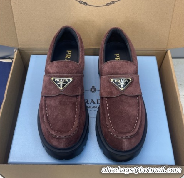 Buy Luxury Prada Suede Platform Loafers 4.5cm Dark Brown PR120604 1206024 2026