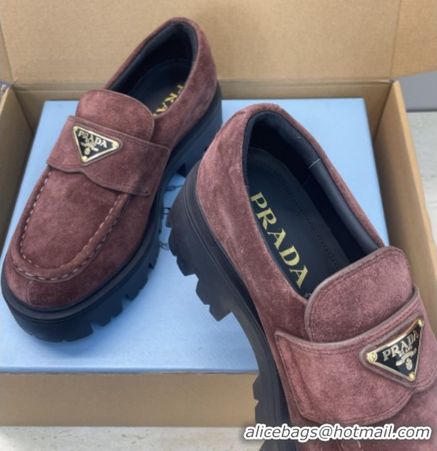 Buy Luxury Prada Suede Platform Loafers 4.5cm Dark Brown PR120604 1206024 2026