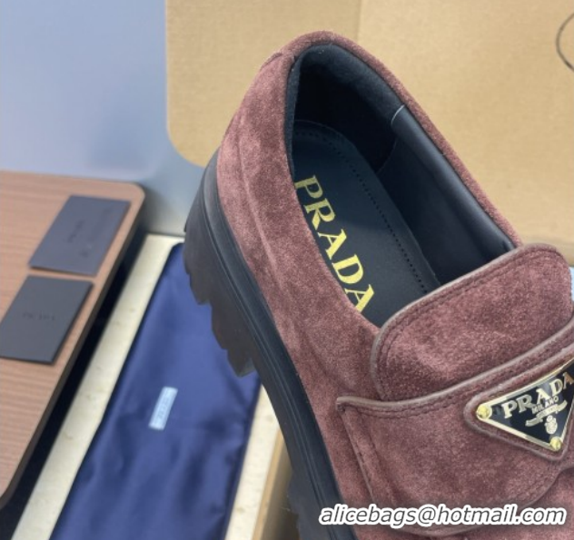 Buy Luxury Prada Suede Platform Loafers 4.5cm Dark Brown PR120604 1206024 2026