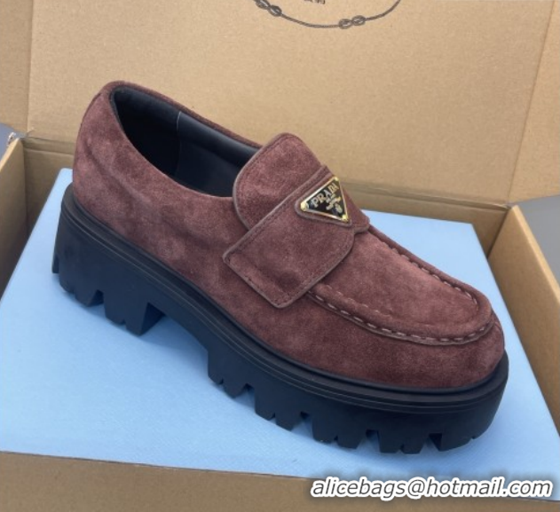 Buy Luxury Prada Suede Platform Loafers 4.5cm Dark Brown PR120604 1206024 2026