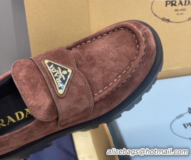 Buy Luxury Prada Suede Platform Loafers 4.5cm Dark Brown PR120604 1206024 2026