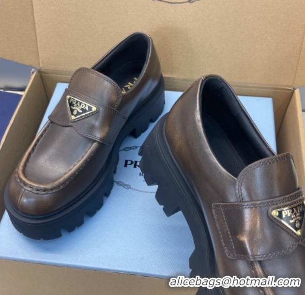 Fashion Luxury Prada Leather Platform Loafers 4.5cm Brown PR120604 1206026 2026