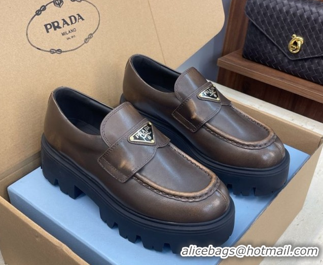 Fashion Luxury Prada Leather Platform Loafers 4.5cm Brown PR120604 1206026 2026