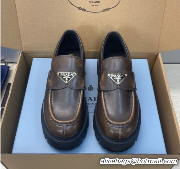 Fashion Luxury Prada Leather Platform Loafers 4.5cm Brown PR120604 1206026 2026