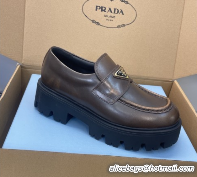 Fashion Luxury Prada Leather Platform Loafers 4.5cm Brown PR120604 1206026 2026
