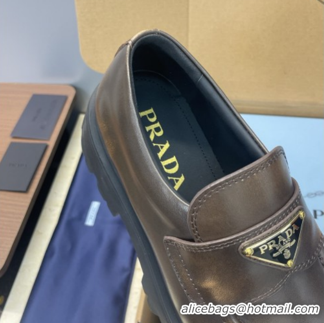 Fashion Luxury Prada Leather Platform Loafers 4.5cm Brown PR120604 1206026 2026