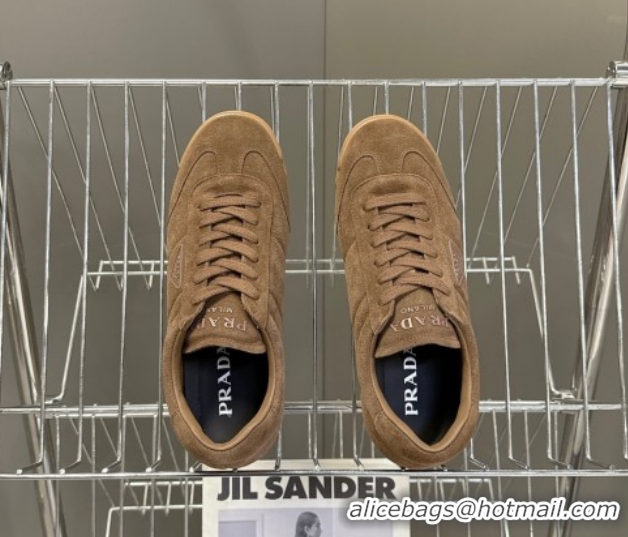 Stylish Prada Suede Sneakers Brown PR120605 1206028
