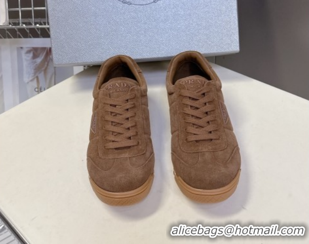 Stylish Prada Suede Sneakers Brown PR120605 1206028