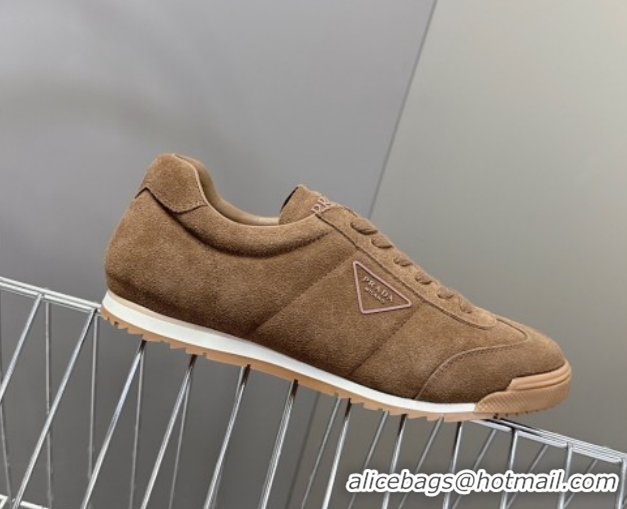 Stylish Prada Suede Sneakers Brown PR120605 1206028