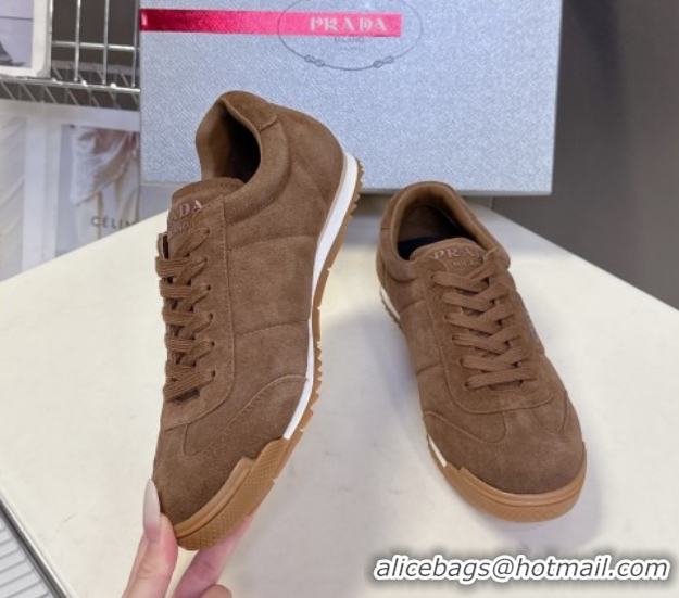 Stylish Prada Suede Sneakers Brown PR120605 1206028