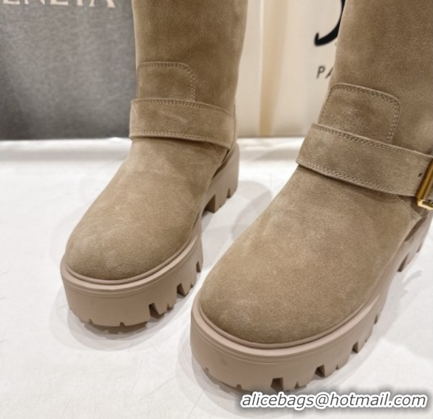 Classic Hot Prada Suede and Shearling Booties with Buckle 1U187O Beige 2026