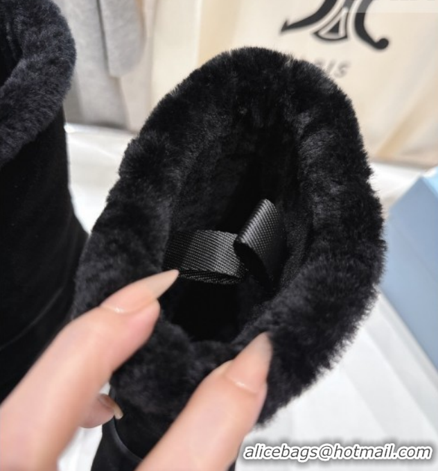 Top Grade Prada Suede and Shearling Booties with Buckle 1U187O Black 2026