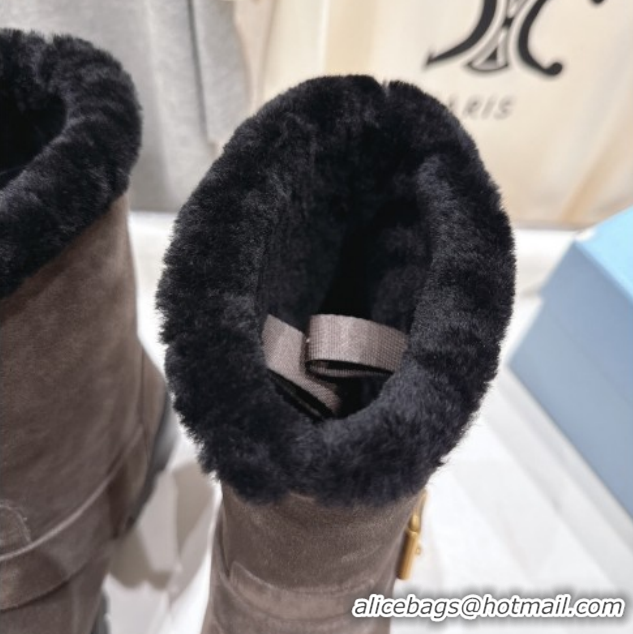 Good Quality Prada Suede and Shearling Booties with Buckle 1U187O Brown 2026