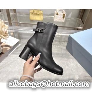 Low Price Prada Calf Leather Heel Ankle Boots 6.5cm with Buckle Black 1206035 2026