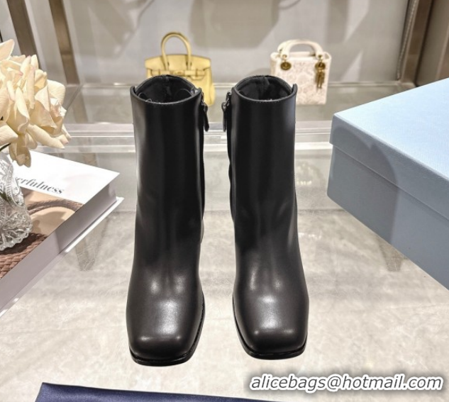 Low Price Prada Calf Leather Heel Ankle Boots 6.5cm with Buckle Black 1206035 2026