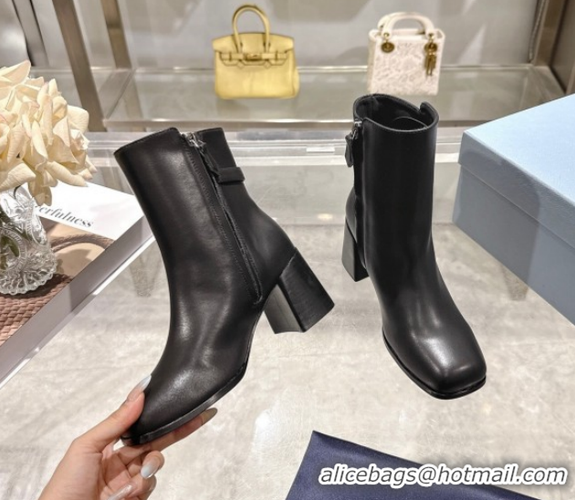 Low Price Prada Calf Leather Heel Ankle Boots 6.5cm with Buckle Black 1206035 2026