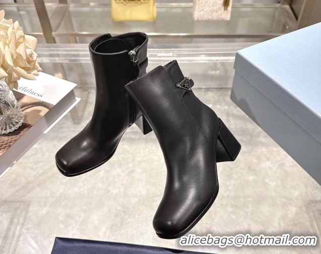 Low Price Prada Calf Leather Heel Ankle Boots 6.5cm with Buckle Black 1206035 2026